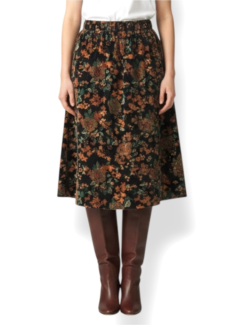 Spiegel Vintage Velvet Dark Floral A-Line Midi Skirt M Fall Cottagecore Witchy